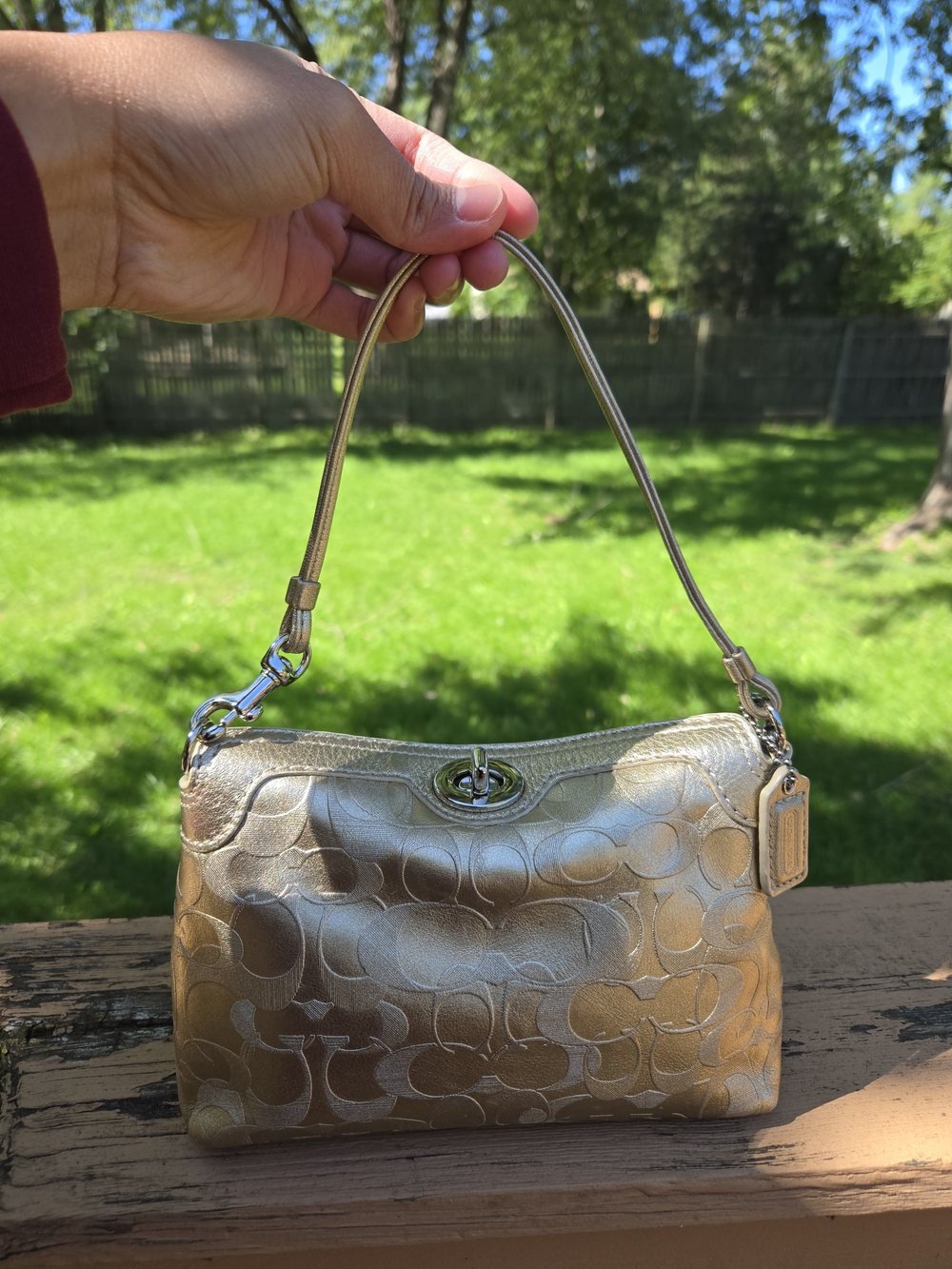 Coach Y2K Gold Embossed Signature C Wrislet